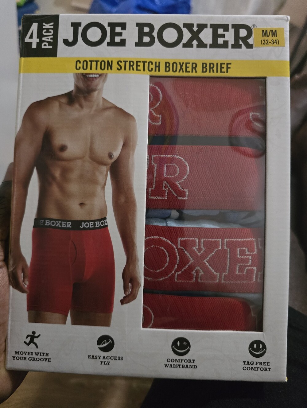 :Joe Boxer Men’s 4-Pack Cotton Stretch Boxer Briefs Size Medium 32-34